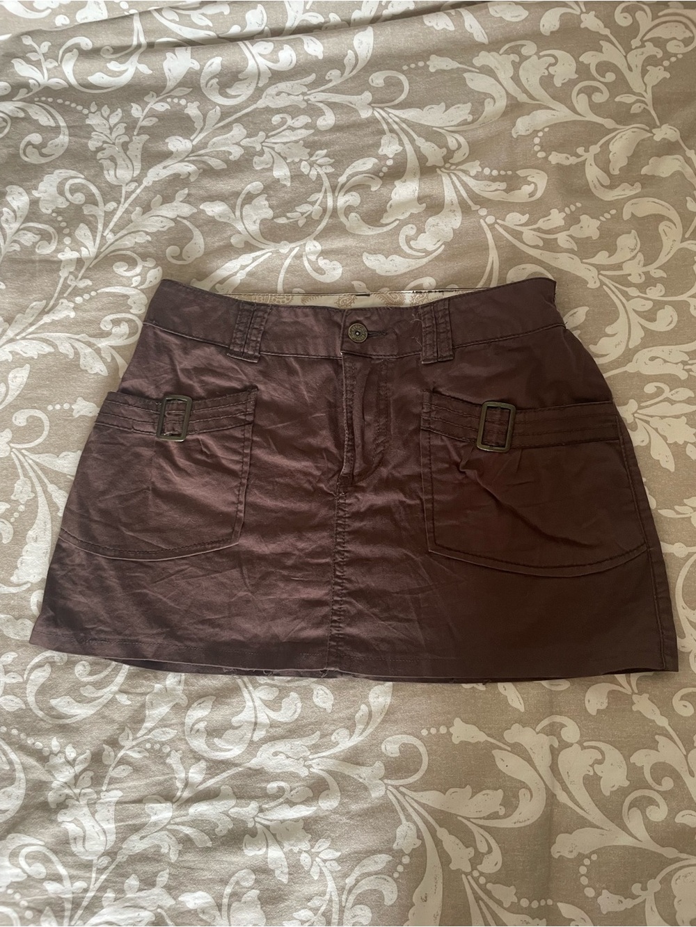 Denver Hayes Vintage Chocolate Brown Mini Skirt with Front Pockets
